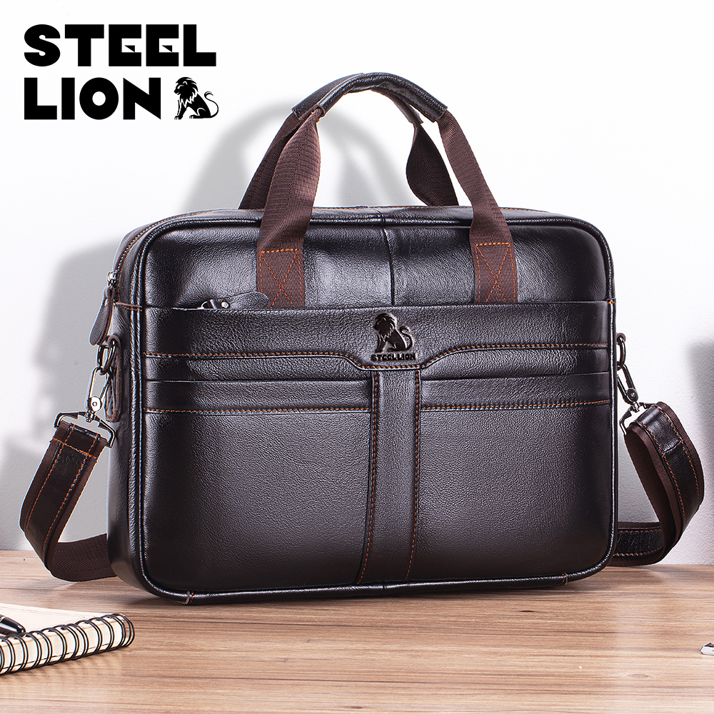 Laptop Bag Leather 15 - STEEL LION leather men's briefcase, large