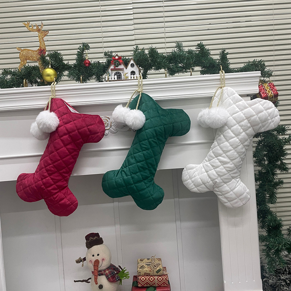 Luxury Xmas Bags - Quilted Dog Christmas Stocking With Pom